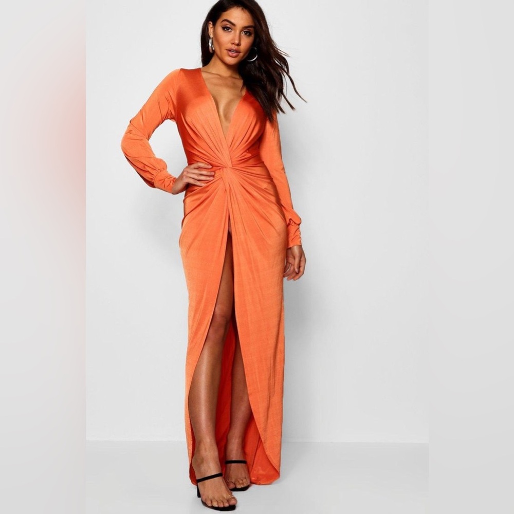 Daria twist front plunge slinky maxi dress